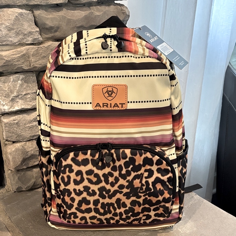 Ariat Serape Cheetah Backpack,laptop pad,zip compartments,drink holders,sturdy
